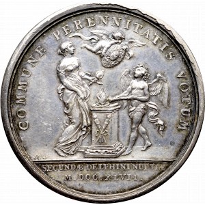 Francja, Ludwik XV, Medal nagrodowy rolniczy, rewers zaślubin z Marią Józefą (córką Augusta III) 1747