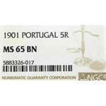 Portugalia, 5 Reis 1901 - NGC MS65 BN
