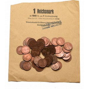 Niemcy, 1 pfennig 1923 część rolki bankowej (45 monet)