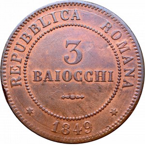 Włochy, 3 Baiocchi 1849, Rzym