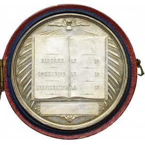 Francja, Medal na chrzest, komunię i bierzmowanie XIX wiek - oryginalne pudełko