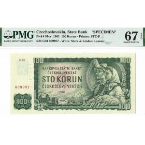 Czechosłowacja, 100 koron 1961 SPECIMEN - PMG 67 EPQ