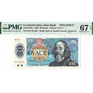 Czechosłowacja, 20 koron 1988 SPECIMEN - PMG 67 EPQ