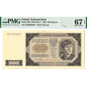 PRL, 500 złotych 1948 CD - PMG 67EPQ