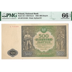 PRL, 500 złotych 1946 B - PMG 66EPQ