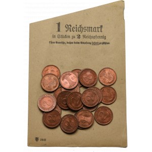 Niemcy, 2 pfennig 1923 z formatką bankową (23 monety)