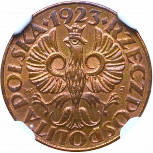 II Rzeczpospolita, 1 grosz 1923 - NGC MS66 RB