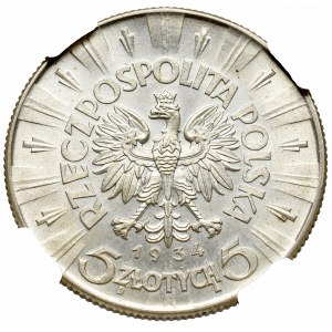 II Republic, 5 zlotych 1934, Pilsudski - NGC MS64+