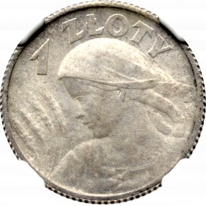 II Rzeczpospolita, 1 złoty 1924 (róg i pochodnia), Paryż Kobieta kłosy - NGC MS63