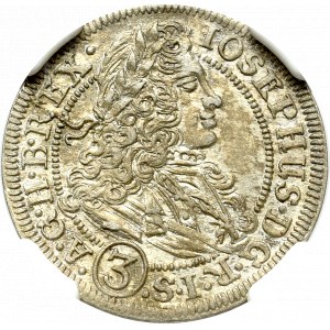 Śląsk, 3 Krajcary 1706 FN Wrocław - NGC AU58