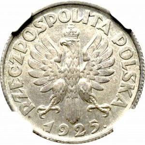 II Rzeczpospolita, 1 złoty 1925 (z kropką), Londyn Kobieta i kłosy - NGC MS65