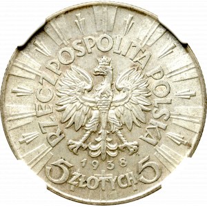II Rzeczpospolita, 5 złotych 1938 Piłsudski - NGC MS63
