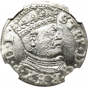 Stefan Batory, Trojak 1586, Ryga - mała głowa NGC MS66*