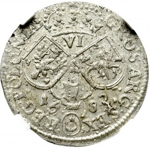 Jan III Sobieski, Szóstak 1682, Kraków - rzadkość popiersie na półotoku liniowym NGC MS61