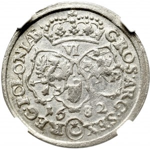 Jan III Sobieski, Szóstak 1682, Bydgoszcz - kokardki u dołu tarcz NGC MS61