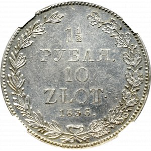 Poland under Russia, Nicholas I, 1-1/2 rouble=10 zloty 1836, Petersburg - NGC UNC