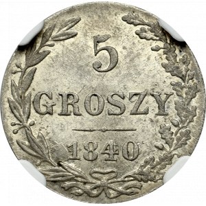 Zabór rosyjski, Mikołaj I, 5 Groszy 1840 - NGC MS66