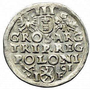 Zygmunt III Waza, Trojak 1591, Poznań - popiersie z wysoką koroną