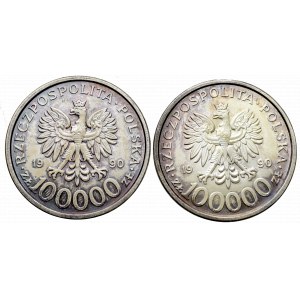 III RP, 100.000 złotych 1990 Solidarność typ B (2 sztuki)