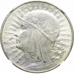 II Republic of Poland, 10 zlotych 1932, Women's Head, London- NGC MS62
