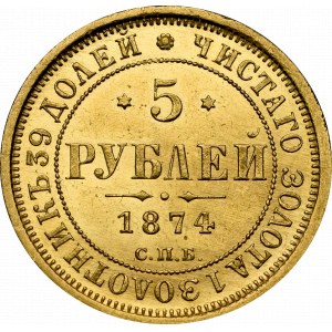 Russia, Alexander II, 5 rouble 1874 HI - ex NGC MS63