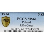 II Rzeczpospolita, 5 złotych 1934, Piłsudski, Strzelecki - PCGS MS61