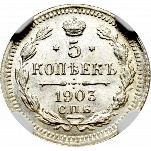 Rosja, Mikołaj II, 5 kopiejek 1903 AP - NGC MS67