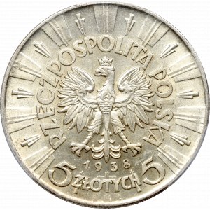 II Republic, 5 zlotych 1938, Pilsudski - PCG MS62