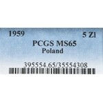PRL, 5 złotych 1959 - PCGS MS65