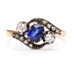Ring with sapphire and diamonds 1st half of 20th century.