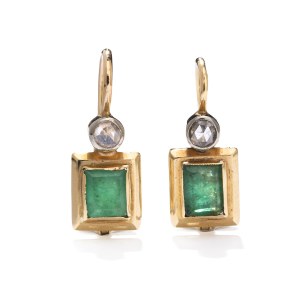 Earrings with emeralds and diamonds late 20th century.