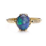 Ring with Australian opal and diamonds early 21st century.