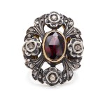 Garnet and diamond ring circa mid-20th century.
