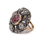 Garnet and diamond ring circa mid-20th century.