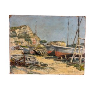 UNIDENTIFIED SIGNATURE, View of a seaside with boats on the shore