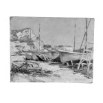 UNIDENTIFIED SIGNATURE, View of a seaside with boats on the shore