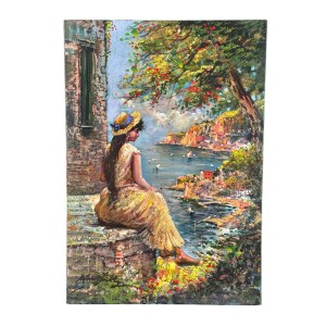 Marino Faliero, View of the Amalfi coast with a female figure - Marino Faliero