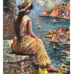Marino Faliero, View of the Amalfi coast with a female figure - Marino Faliero