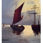 SCUOLA EUROPEA, Seascape with boats at sunset