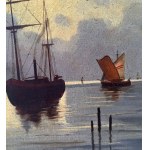 SCUOLA EUROPEA, Seascape with boats at sunset