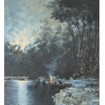 SCUOLA ITALIANA, Landscape with river and figures