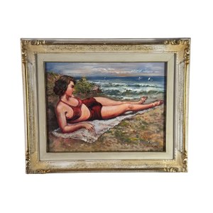 UNIDENTIFIED SIGNATURE, Portrait of a woman on a seashore