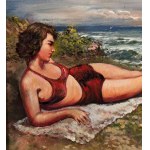 UNIDENTIFIED SIGNATURE, Portrait of a woman on a seashore