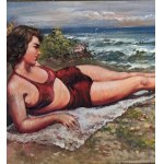 UNIDENTIFIED SIGNATURE, Portrait of a woman on a seashore