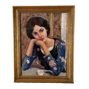 ANONIMO, Portrait of a young woman at a bar