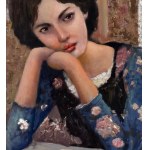 ANONIMO, Portrait of a young woman at a bar