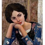 ANONIMO, Portrait of a young woman at a bar