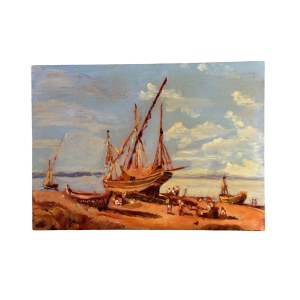 ANONIMO, Seashore view with beached boats