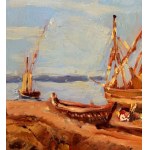 ANONIMO, Seashore view with beached boats