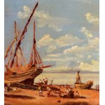 ANONIMO, Seashore view with beached boats